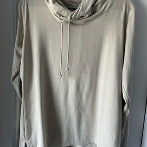 Beige Hooded Long Sleeve Top